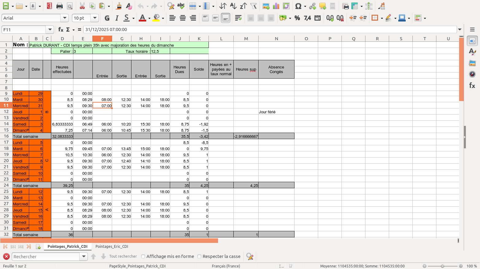 Export Excel feuille de paie