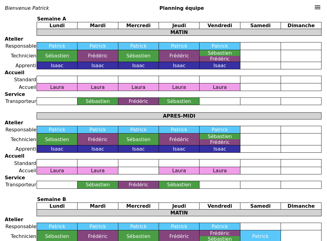 Planning équipe unifié
